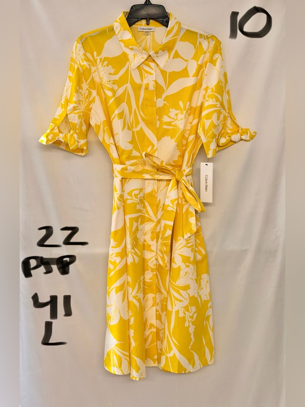 Calvin Klein Yellow & White Floral Midi Shirt Dress